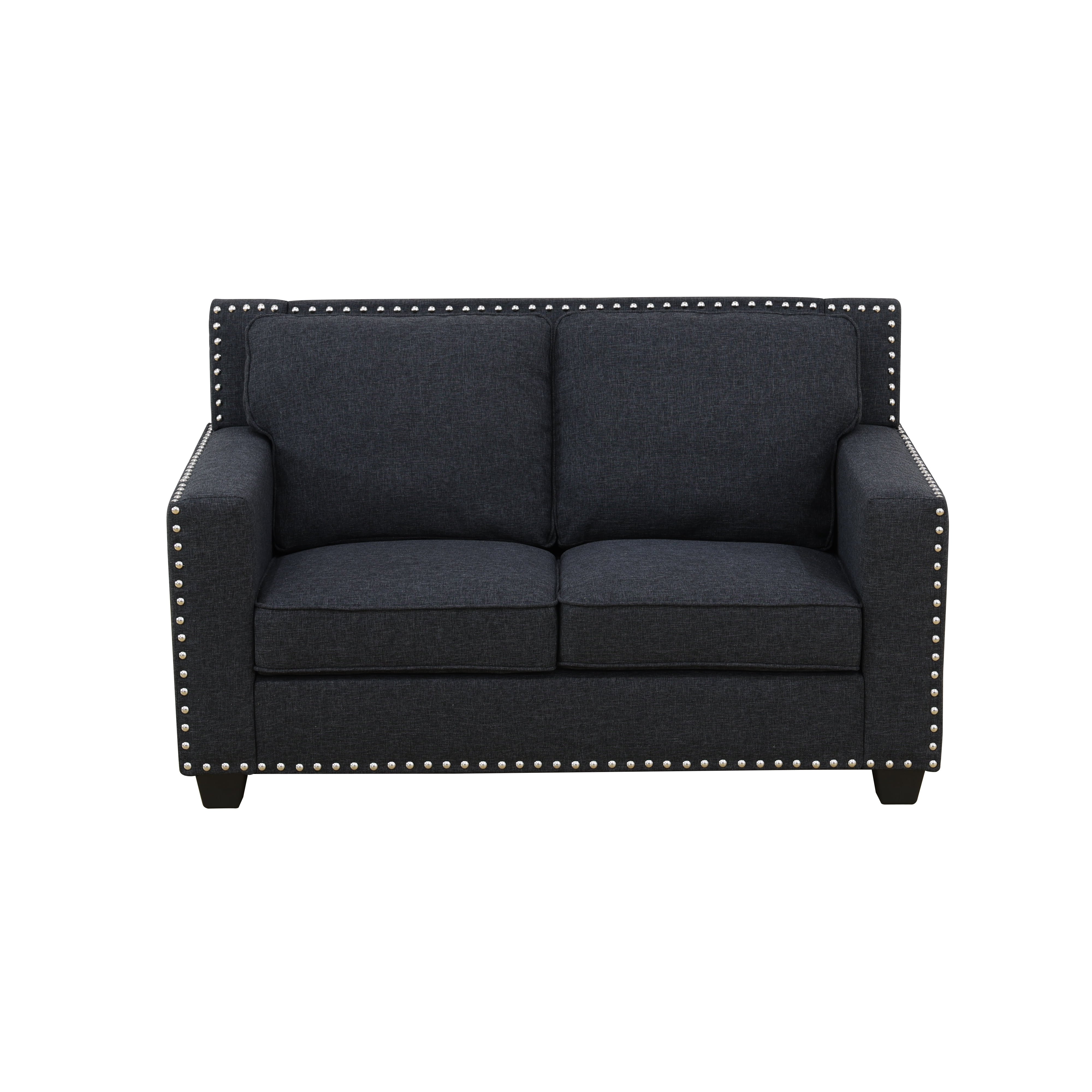 Gewnee 57" Linen Upholstered Loveseats with Nailhead Trim,Black