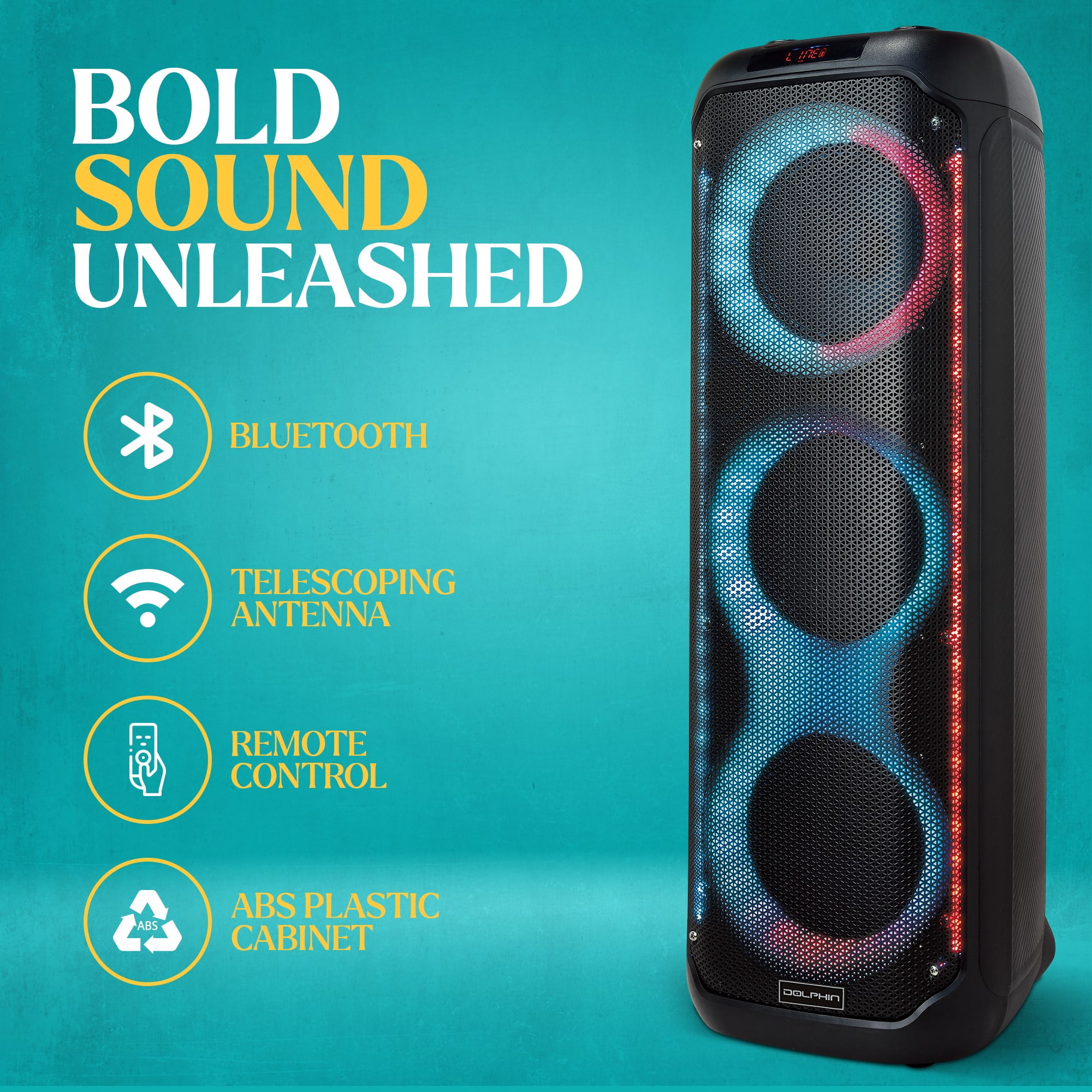 Dolphin KP-380 Triple 8" Bluetooth Party Speaker – Powerful Sound System, 35-Inch Tall, Portable Design, Long Lasting Battery