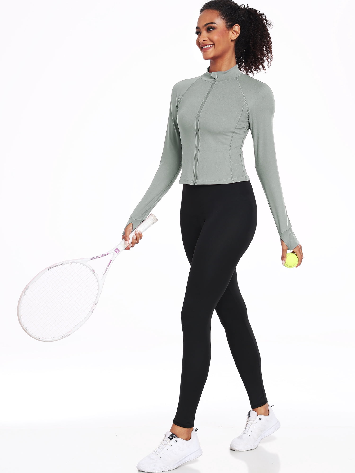 NELEUS Womens Athletic Jackets Zip Up Yoga Workout Jacket Short Coat Slim Fit With 2 Inner Pockets,Gray,US Size S