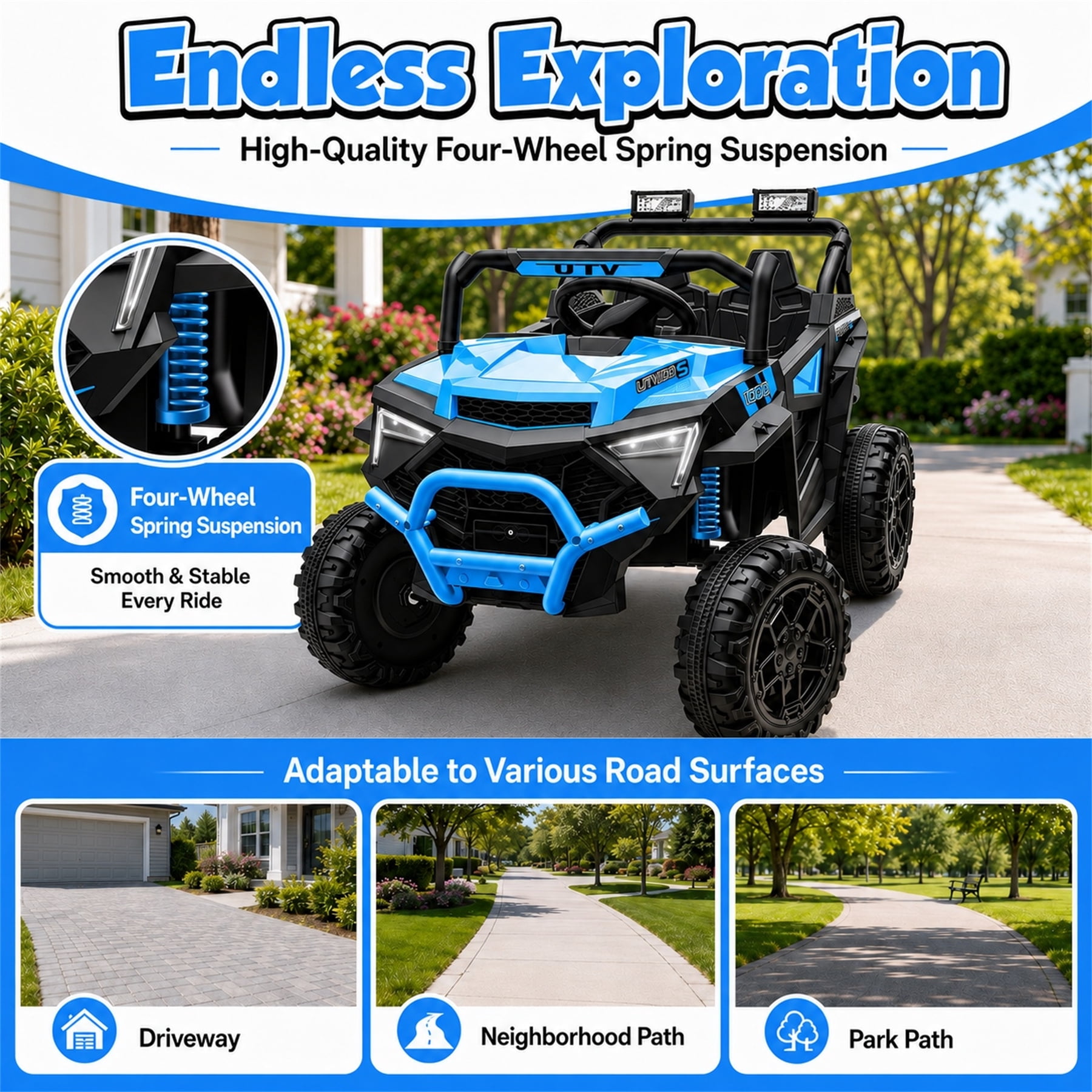24V 400W Kids Ride On Electric UTV Car with Remote Control, Ride on Toys with Advanced Center Panel, Music, Bluetooth, LED Lights, Gift for Boys Girls 3+, Blue