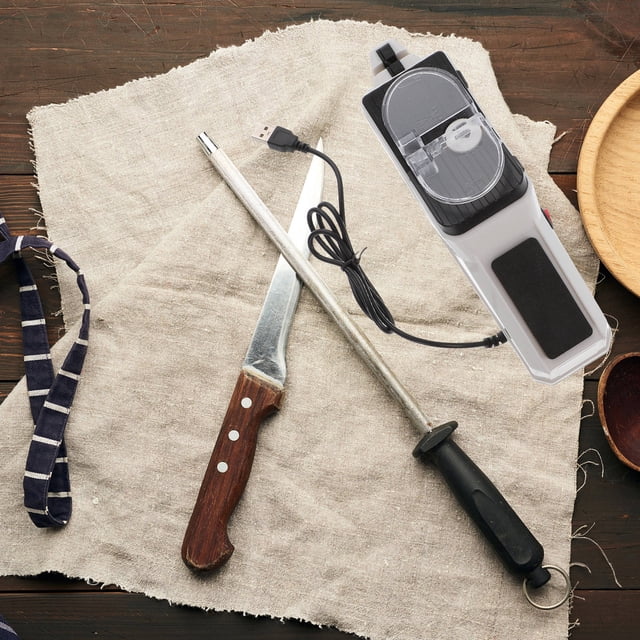 BESTYASH White Electric Sharpener for Home Use with Ergonomic Handle and Versatile Sharpening Tool