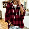 thumbnail image 2 of LUVDA Tops for Women Plaid Sherpa Fleece Hooded Pullovers Comfy V-Neck Drawstring 3/4 Sleeve Sweatshirts for Fall & Winter, 2 of 8