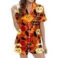 thumbnail image 3 of Halloween Pajamas Women 2 Pcs Satin Pajama Set Bat Skeleton Printed Button Down Womens Short Sets Lounge Sets Cute Nightgowns For Women, 3 of 7