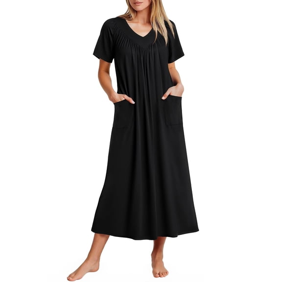 EKOUAER Long Nightgowns for Women Short Sleeve House Dress with Pockets Mumu Dress
