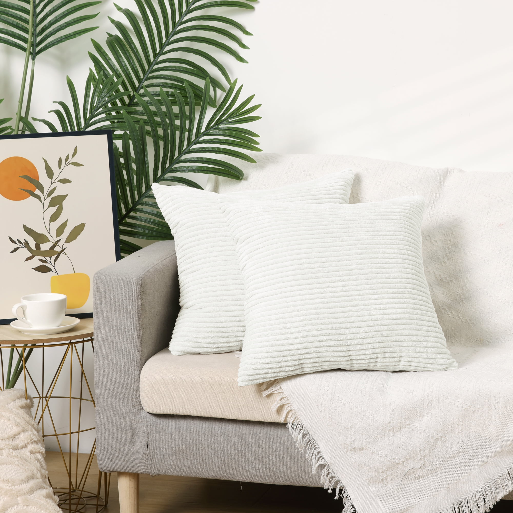 Unique Bargains 4 Pcs Striped Modern Couch Sofa Pillow Covers White/Light Grey