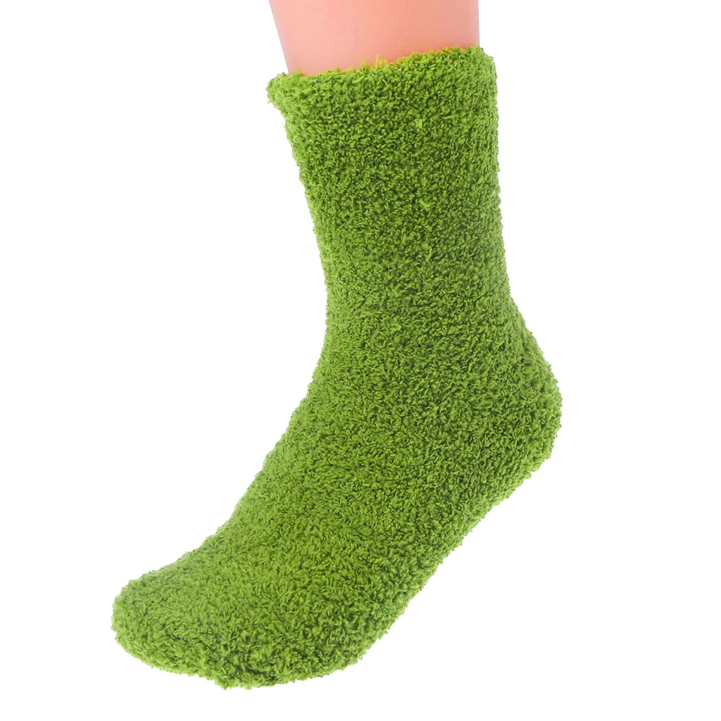 Womens Winter Fluffy Long Socks Thick Warm Coral Fleece Sleep Floor Candy Color