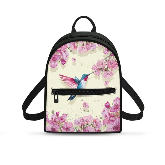 HELLHERO Hummingbird Flower Art Mini Backpack Purse with Adjustable Strap Lightweight Back Pack for Work, Polyester Multi-Purpose Mini Purse for Travel