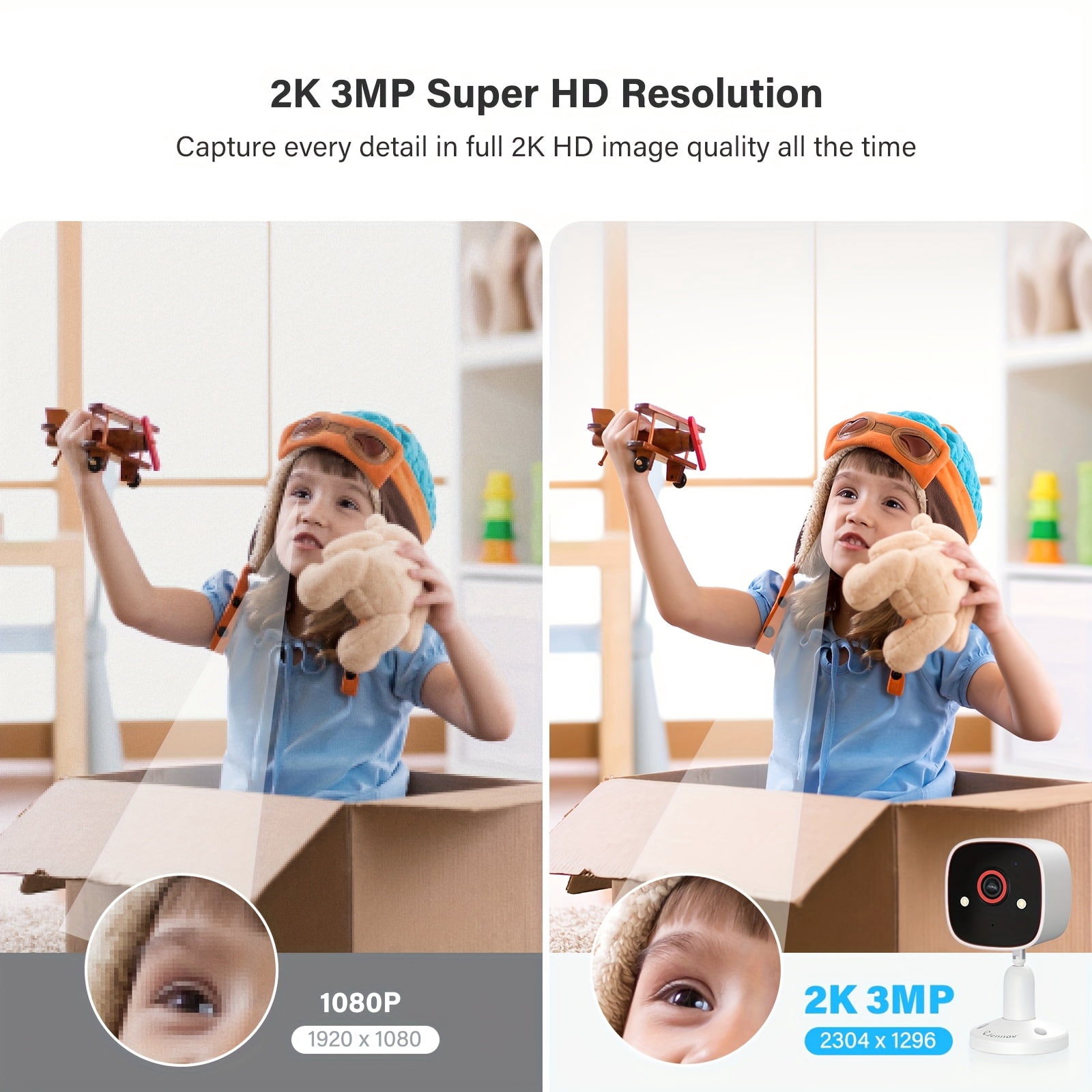 General Surveillance Cameras 2.4Ghz, 2K HD Wifi/Color Night Vision/Ai Human Motion Detection/Two-Way Audio/Outdoor/Indoor Pet Dog Cat Baby Monitoring Camera for Home Safety, Without Battery