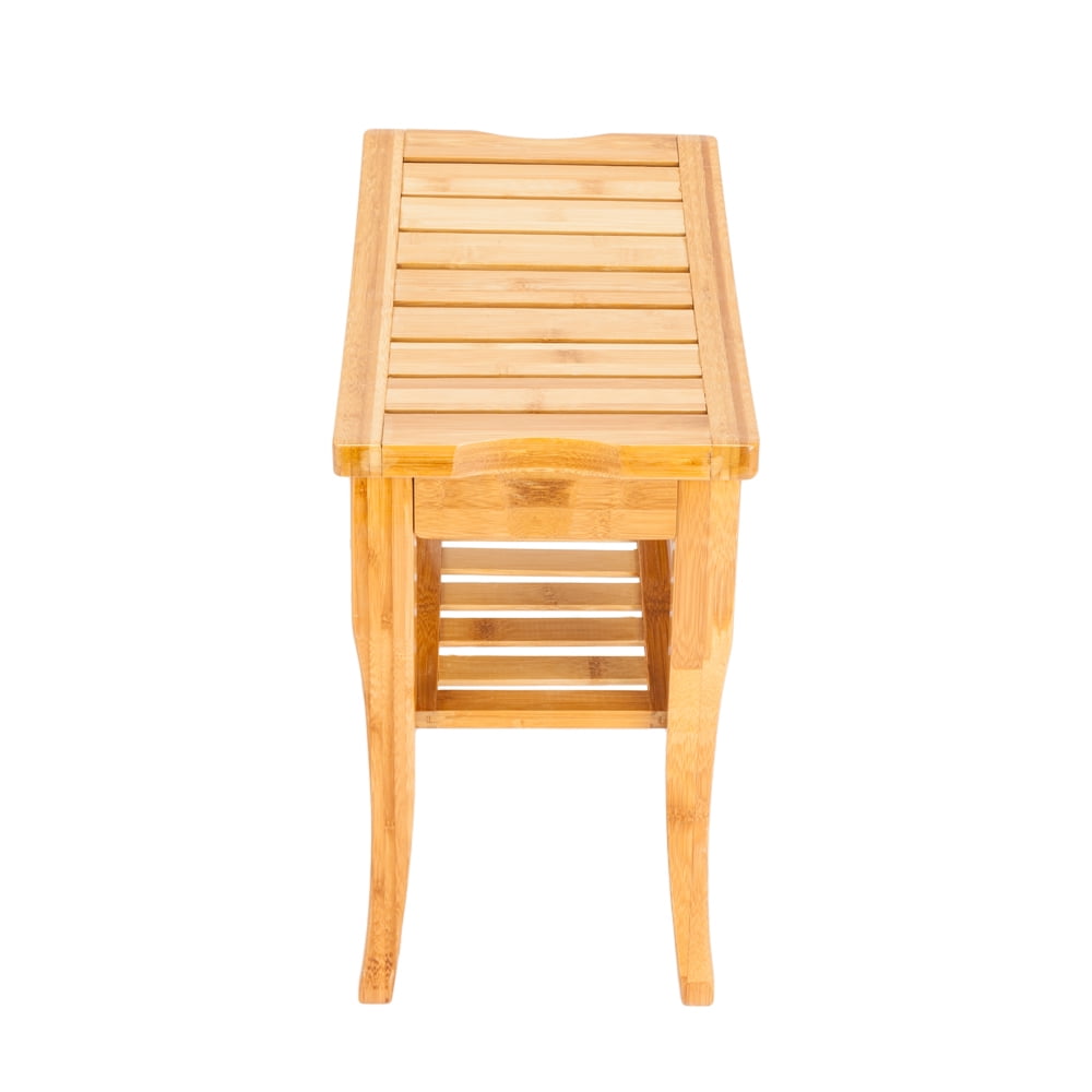 Durable Bamboo Bath Stool Sandal Wood Color Bathroom Chairs 47.5X26X44