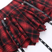 Aellinatey Dark Goth Women Checkered Pleated Ruffle Eyelets Bandages A Line Mini Skirt