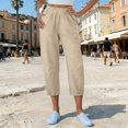 thumbnail image 2 of Casual Capri Pants for Women Summer Lightweight Drawstring Elastic Waist Pants with Pockets by Yigetop Beige 2XL, 2 of 7