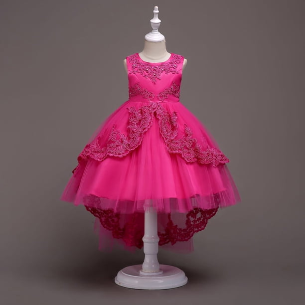 Vestido de princesa de diamantes para niñas de Europa y Estados Unidos, vestido de cola de encaje esponjoso