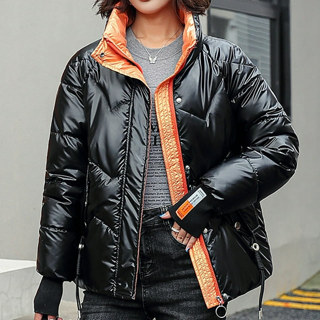 Veste en Coton à Col Montant Court Brillant pour Femmes, Mode Hiver