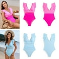 thumbnail image 2 of Sinyiin Women 1 Piece Monokini Flounce Swimsuit Push Up V Neck Bathing Suit High Waist Ruched Swimswears Monokini for Beach Pool, 2 of 16