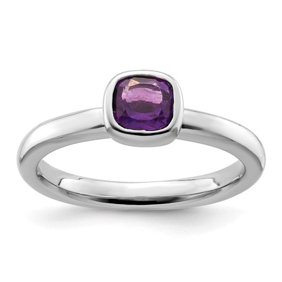 Auriga Fine Jewelry 925 Sterling Silver Cushion Cut Amethyst Ring for Women Size- 5