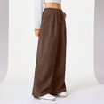 thumbnail image 4 of WTOBBY Women's Casual Loose Comfortable Solid Color Wide Leg Pants, Elastic Waist Trousers Fashionable Streetwear Lounge Pants for Women,Khaki S, 4 of 6