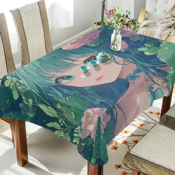 WOBOGO Anime Cactus Lass Square Tablecloth 54×54in Polyester Fabric Tablecloth Washable Dust Resistant Wrinkle Resistant