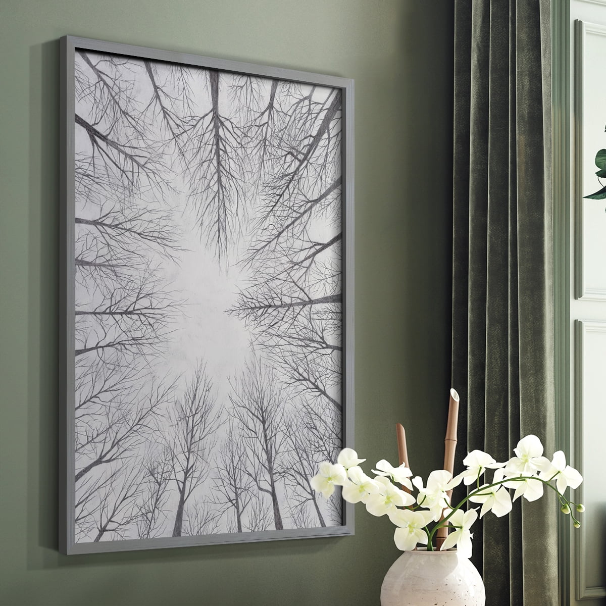 Deciduous Canopy I Framed Print in Gray Solid Wood Framed Print No Nail Hanging