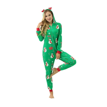 

Fanvereka Christmas Family Matching Parent-child Sleepwear Set Snowman Print Hooded Long Sleeve Jumpsuit with Zipper for Adults Kids Green/Blue