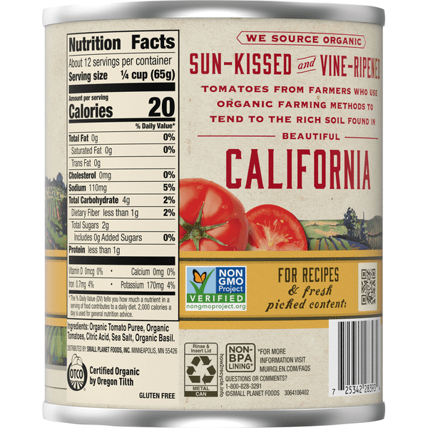 Pack of 12, Muir Glen Organic Crushed Tomato with Basil Sauce, 28 oz