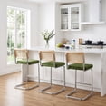 thumbnail image 3 of Zesthouse Rattan Bar Stools Set of 2, 26″ Velvet Counter Height Chairs with Cane Back & Chrome Legs, Mid Century Cantilevered Design Barstools for Kitchen Island, Green, 3 of 11
