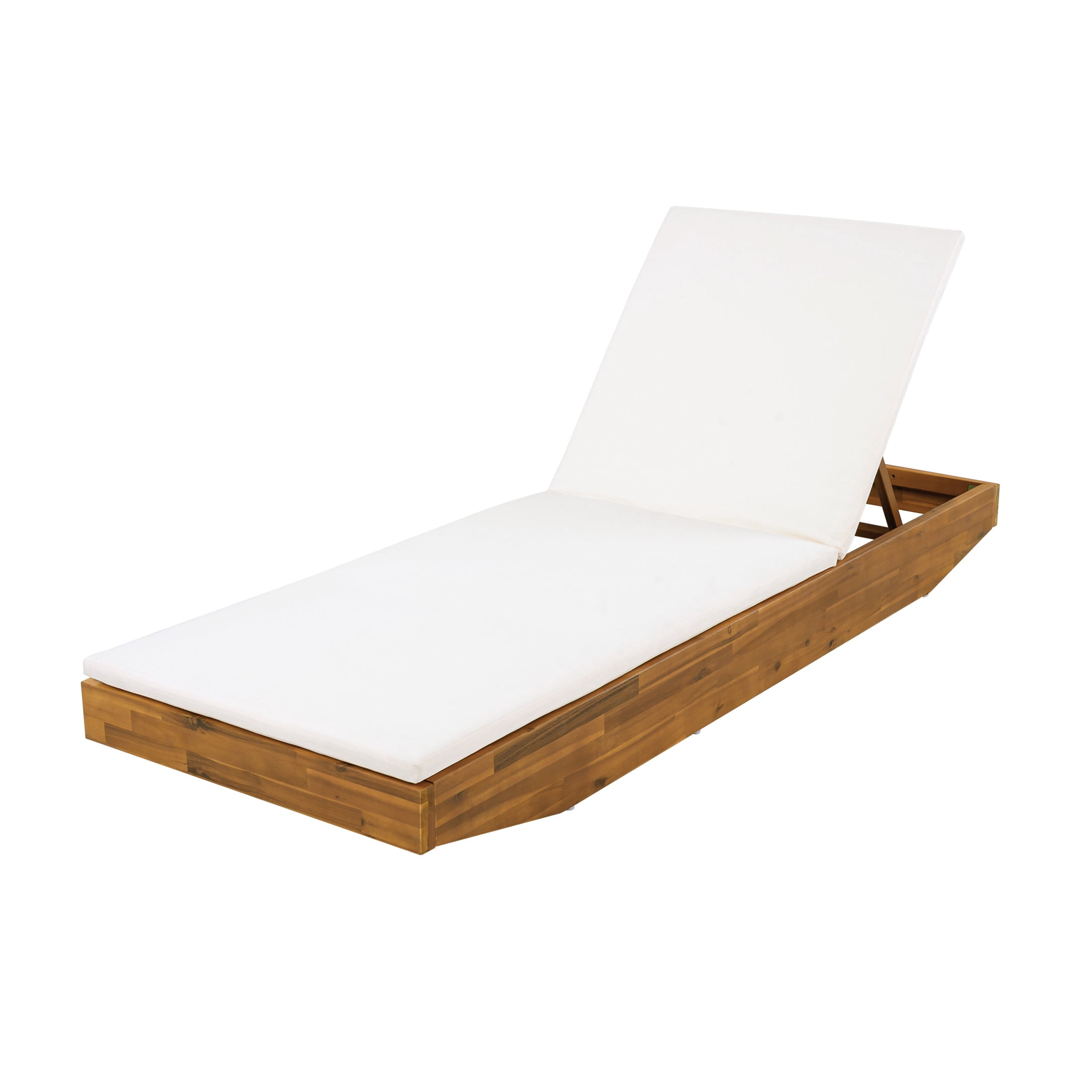 Christopher Knight Home Boat-Shape Patio Chaise Lounge Chair with 2-Fold Thin Cushion, 3-Position Recliner, Teak+Cream