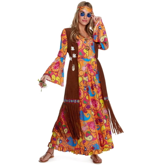 Morph Morph Long Hippie Costume Women 70S Fancy Dress Hippy Outfit for Women Hippie Dress Party Costume Halloween Costume for Women Multicolored 3X-Large