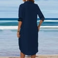 thumbnail image 4 of Robes Décontractées pour Femmes, Couleur Unie, Boutonnée, Col en V, Col à Revers, Robe Midi, Manches Longues/courtes, Robe Chemise avec Poches, 4 of 7