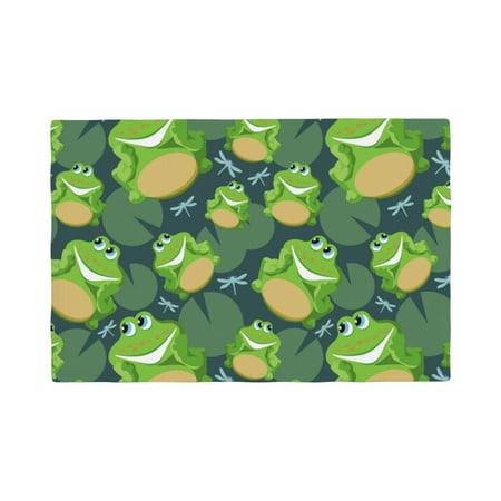 

Placemats Set of 4 frogs dragonfly leaves green cute Heat Resistant Non - Slip Place mats Waterproof table mat for Kitchen Dining-4片装