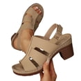 thumbnail image 5 of KEGIRLOM Women's Fashionable Casual Comfortable Plus Size Solid Color Round Toe Open Toe Heel High Heel One-Strap Sandals Khaki 9, 5 of 9
