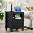 thumbnail image 6 of Night Stands with Charging Station Set of 2, Farmhouse Nightstand, Wooden Bedside End Tables with 2 Drawers and Open Shelf, Bed Side Table for Bedroom, Living Room, Closet, Office (Black), 6 of 7
