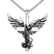 Coachuhhar St Michael Necklace 925 Sterling Silver Saint Archangel Michael Pendant Necklace Angel Wings Cross Necklace Protection Catholic Religious Jewelry Gift for Men Women