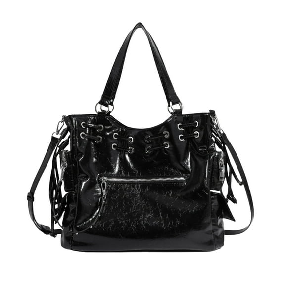 Aurgiarme Retro Large Underarm Bag Drawstring Satchel Studded Crossbody Bags PU Leather Shoulder Handbag for Shopping and Travel
