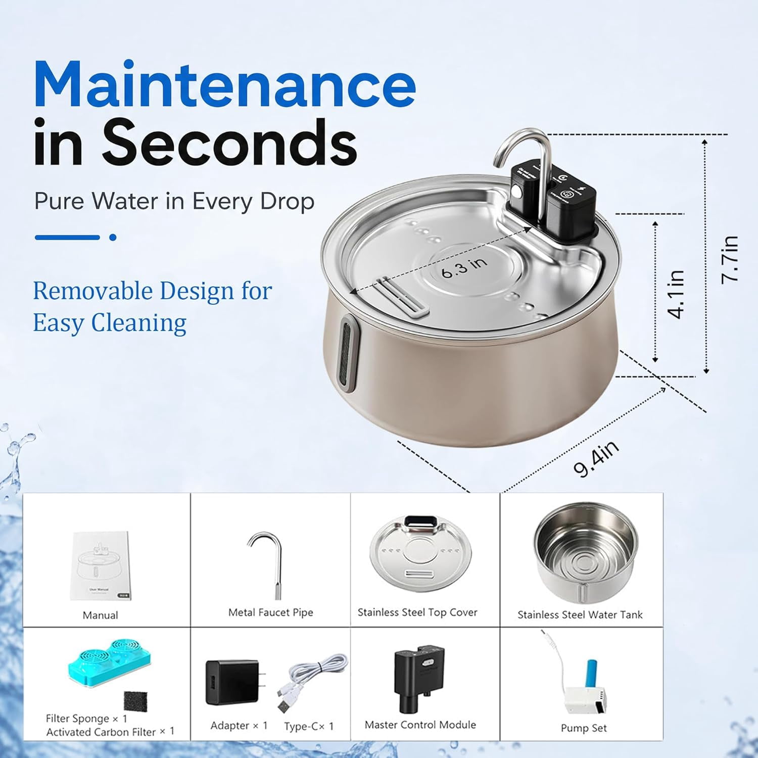 Dog Water Fountain, 140fl Oz Large Automatic Pet Water Dispenser with 4000mAh Battery, 3 Working Modes & 25dB Ultra Quiet,for Cats and Dogs