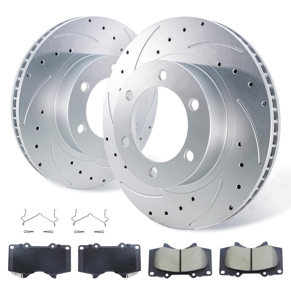 Front Brake Kit for 03-09 Toyota 4Runner, 07-14 FJ Cruiser, 05-21 Tacoma 6-Lug 12.56" Drilled & Slotted Rotors Ceramic Pads Replaces 04465-0K280