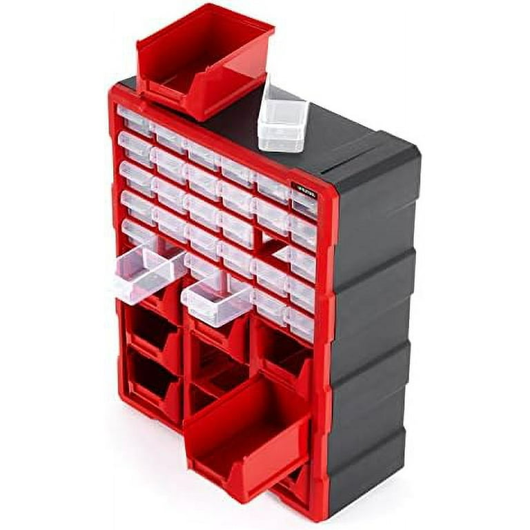Hardware And Craft Storage Organizer Cabinet, 39 Compartment Drawers And  Bins, Plastic Container For Storing And Organization, Black And Red  BX08-4015 