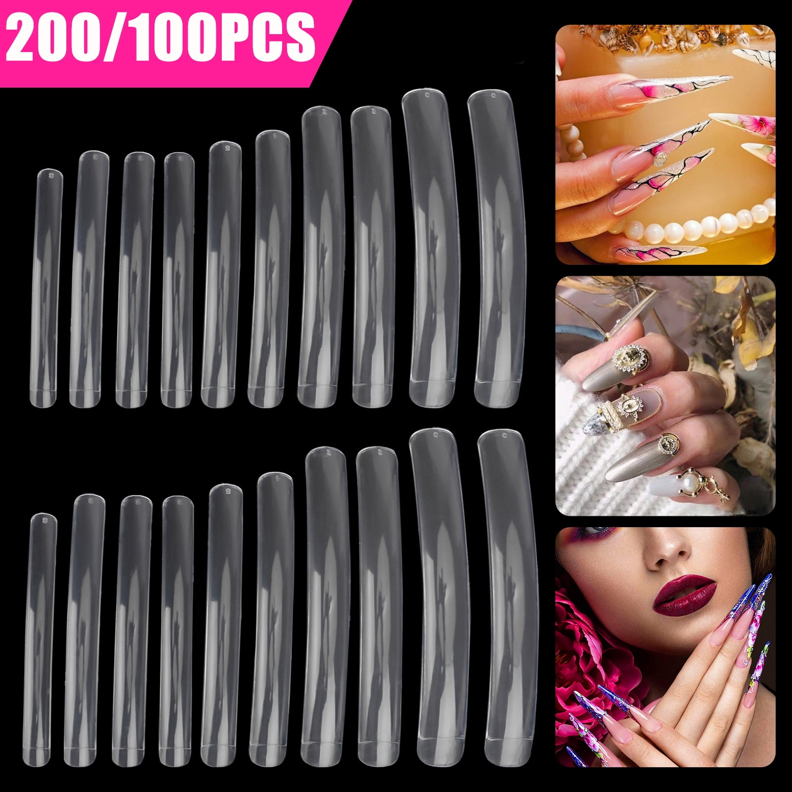 240 0 1 100 Pcs Extra Long Stiletto False Nails Tsv 12 Sizes Artificial Nails Tips Full Half Cover Art Tips Clear Acrylic Fake Nails For Diy Nail Manicure Nail Salon Square Point Type