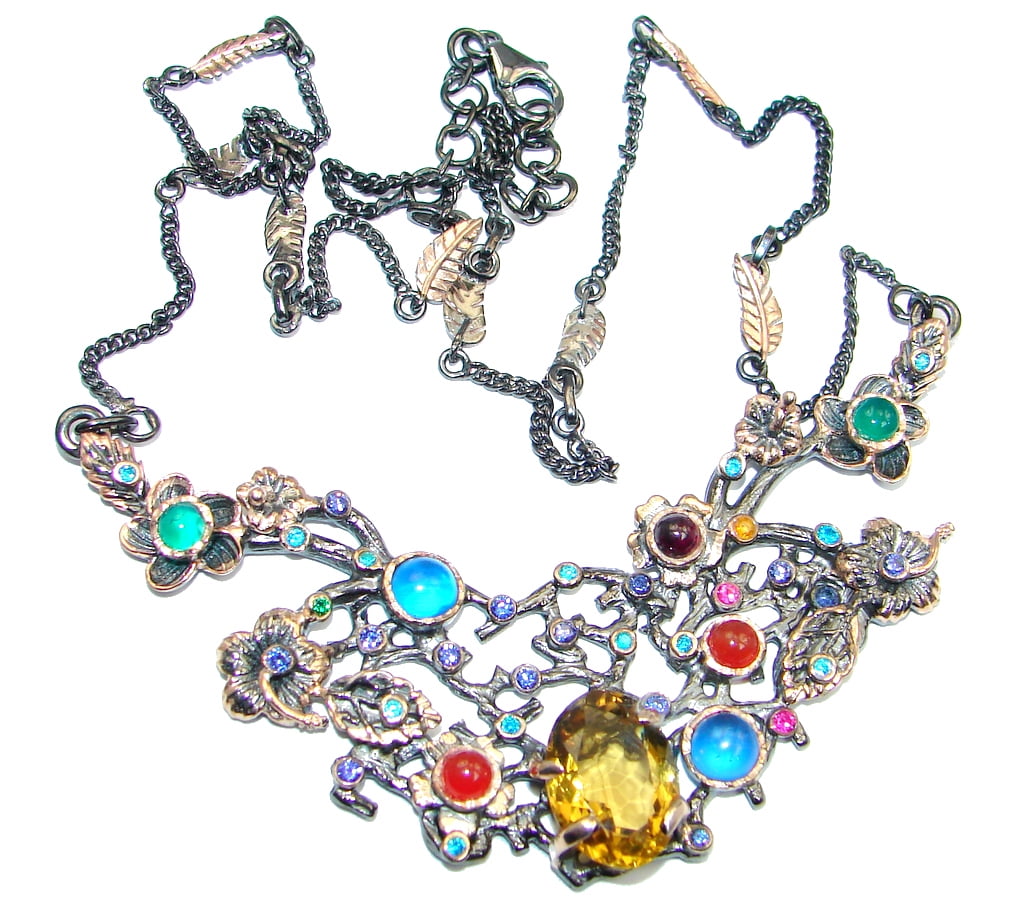 One of the kind Exclusive natural Citrine Gold plated over Sterling Silver handmade Necklaces by SilverRush Style by