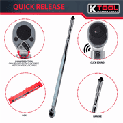 K Tool 72175 Ratcheting Torque Wrench, 100-600 ft/lbs, Click Style, Case Included