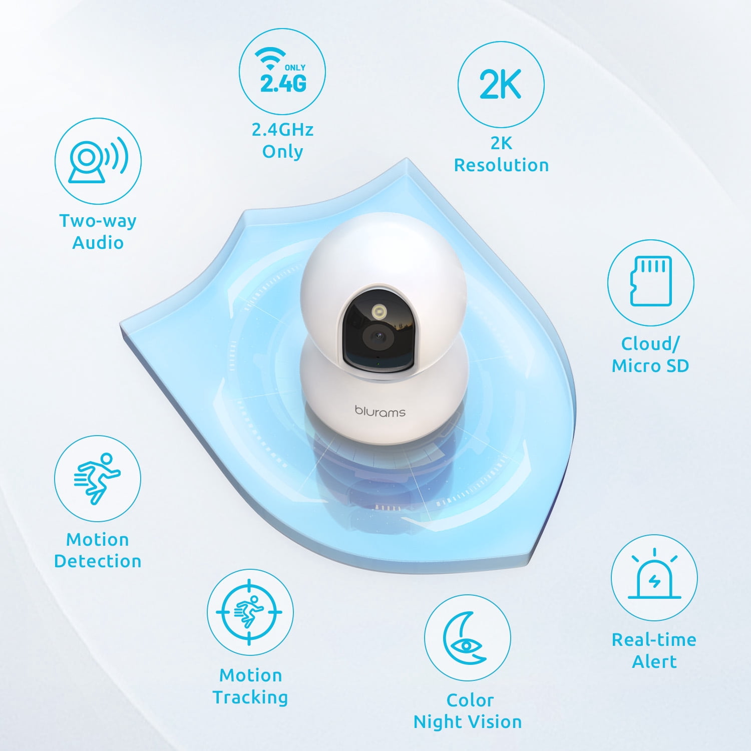 Security Camera 2K, blurams Baby Monitor Dog Camera 360-degree for Home Security w/ Smart Motion Tracking, Phone App, IR Night Vision, Siren, Works with Google Assistant & IFTTT, 2-Way Audio