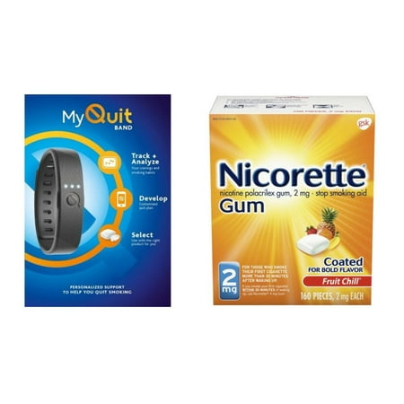 [Free MyQuit Band] + Nicorette Nicotine Gum, Stop Smoking Aid, 2 Mg, Fruit Chill, 160 Ct