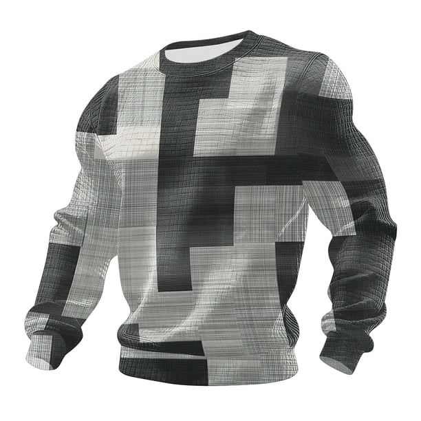 Ceisia Men's All-Season Casual Regular Fit Crew Neck Sweatshirt Modern Geometric Color Block Patchwork Print Waffle Knit Stretch Fabric Multicolor XXXXL Gifts