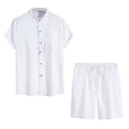 thumbnail image 1 of Mikilon Mens Trendy Outfits 2-Piece Set Short Sleeve Blouse Pants Solid Color Button Elastic Waist Drawstring Collar Shirt Set Fashionable Comfort Short Sleeve Lapel Set White Xl, 1 of 3