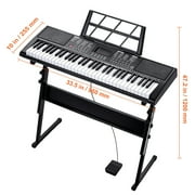 KFFKFF 61 Key Electric Piano Keyboard, Illuminated Keys, Portable with Stand, 600 Sounds, 500 Patterns, Built-In Speakers, Sustain Pedal, Headphones, Mic, USB MIDI - Ideal for Novices
