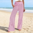 thumbnail image 2 of XIAOCHA Women's Stripe Print Wide Leg Pants Smocked High Waist Pants Daily Casual Loose Trousers, 2 of 4
