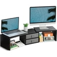 thumbnail image 1 of Dual Monitor Stand Riser with Drawers - Length and Angle Adjustable Monitor Stand with Storage Large Computer Riser for Monitors/Laptop/PC Wood Screen/TV Stand Desk Organizer, 1 of 7