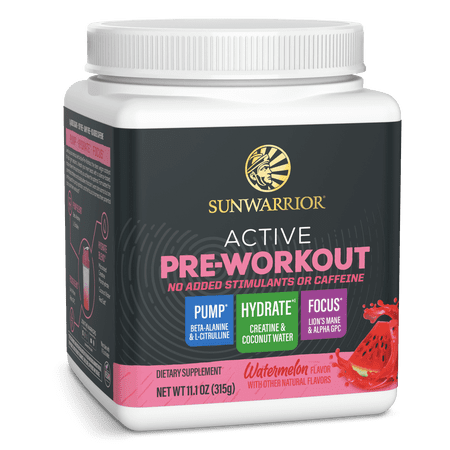 Active Pre-Workout Powder for Pump, Focus, and Hydration | No Added Stimulants or Caffeine | 315g Tub