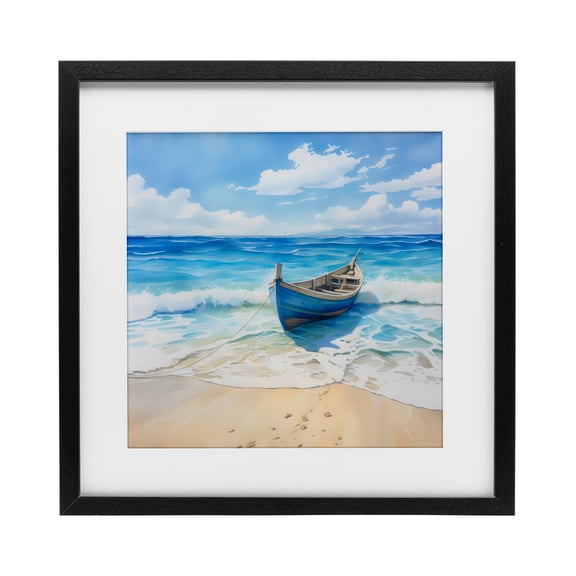 Stupell Industries Transitional Beach Boat Tied on Shore Black Framed Print Under Glass, 13 x 13, by LSR Design Studio