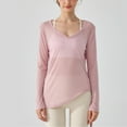 thumbnail image 2 of biudgviw Womens Fall Tops V Neck Long Sleeve Workout Yoga Shirts Sheer Loose Fit Side Drawstring Casual Cover Ups, 2 of 4