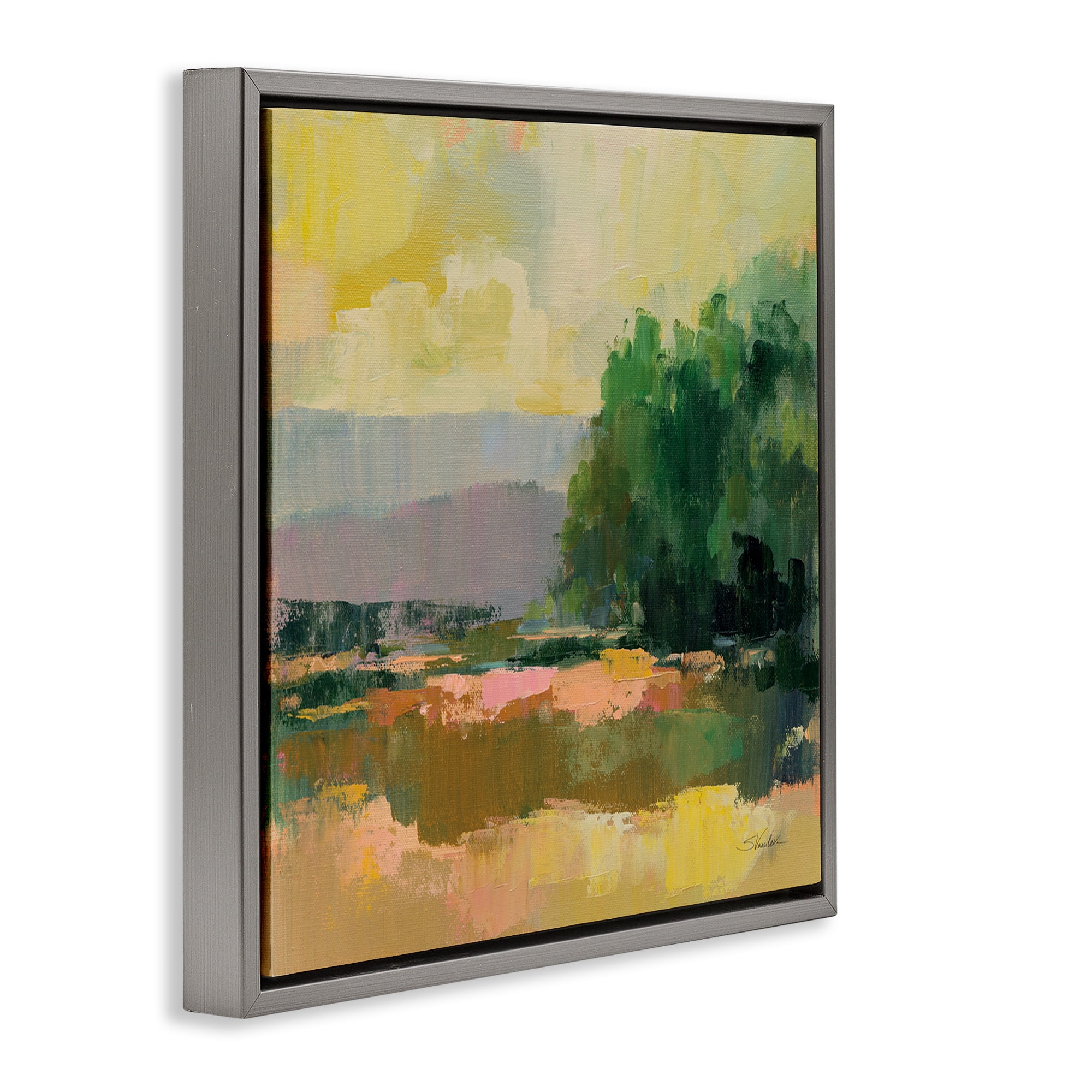 Stupell Industries Abstract Willow Tree Landscape & Nature Painting Gray Floater Framed Canvas Art Print Wall Art, 18 x 18